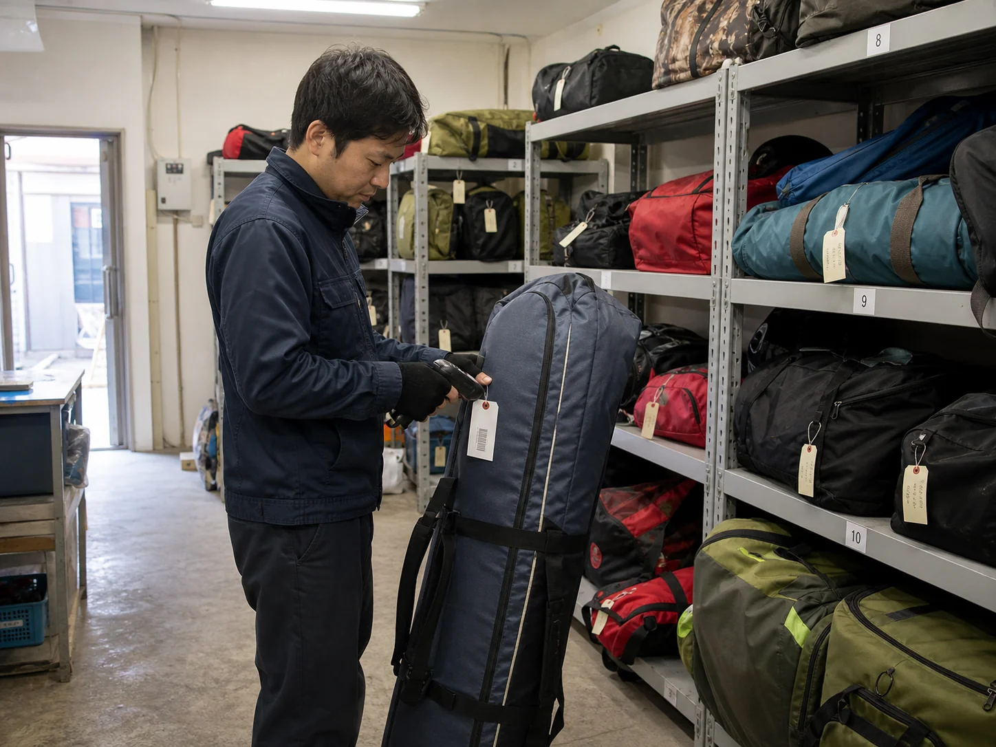 Snow gear checked in at the Japan storage base
